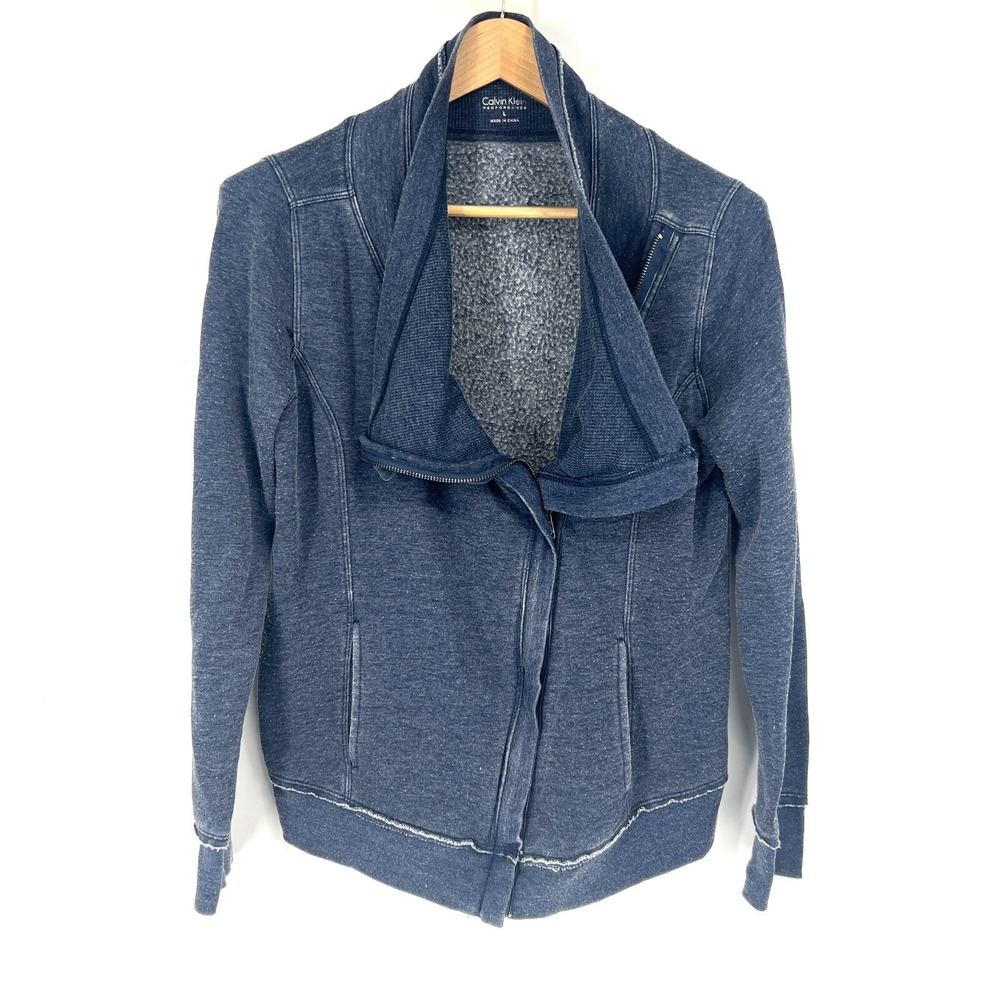 Calvin Klein Performance Sweater Double Collar Zipper Front Womens Size L Blue